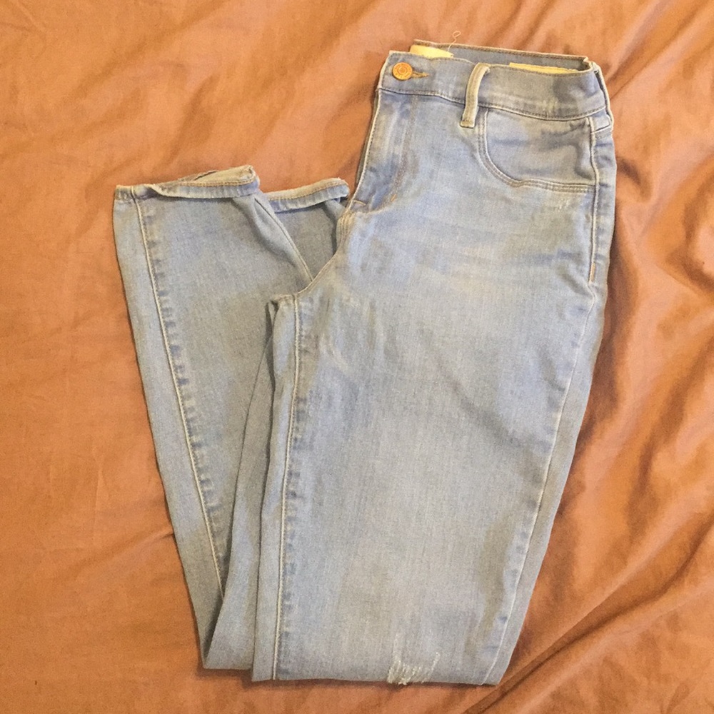 High waisted blue jean jeggings